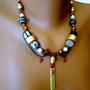 2 Coliere statement, acelasi pret.  Pret pe bucata / Primul in nuante de turcoaz- bronz, cu jasp imperial, al doilea cu perle nat maron roscat, agate negru gri striped si carneol