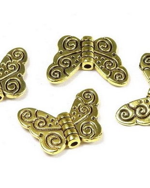 Margele din metal, auriu antichizat, fluture, 11x15 mm