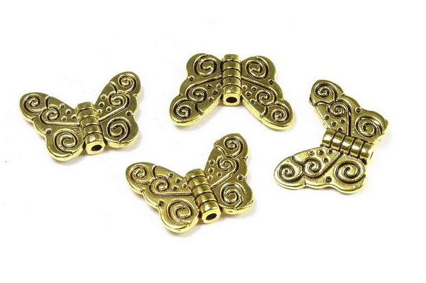 Margele din metal, auriu antichizat, fluture, 11x15 mm