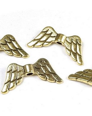 Margele din metal, auriu antichizat, aripi, 9x19 mm