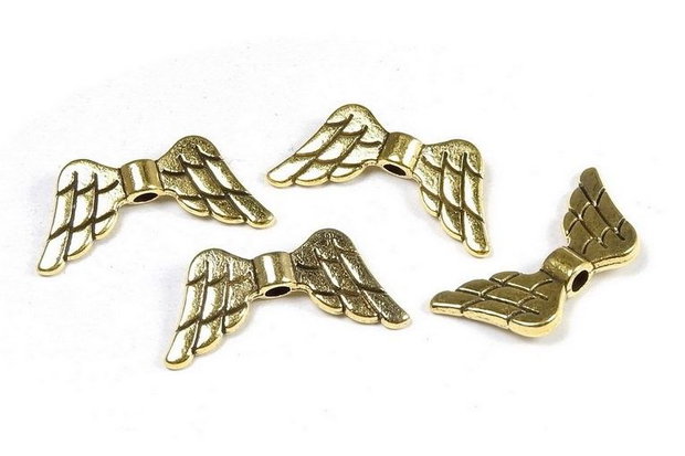 Margele din metal, auriu antichizat, aripi, 9x19 mm