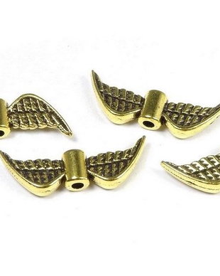 Margele din metal, auriu antichizat, aripi, 8x21 mm