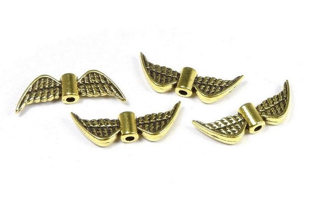 Margele din metal, auriu antichizat, aripi, 8x21 mm
