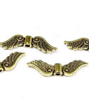 Margele din metal, auriu antichizat, aripi, 7x23 mm