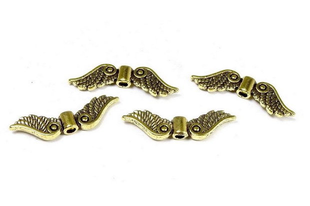 Margele din metal, auriu antichizat, aripi, 7x23 mm