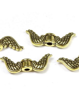Margele din metal, argintiu antichizat, aripi, 7x18 mm