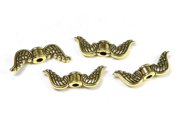 Margele din metal, argintiu antichizat, aripi, 7x18 mm