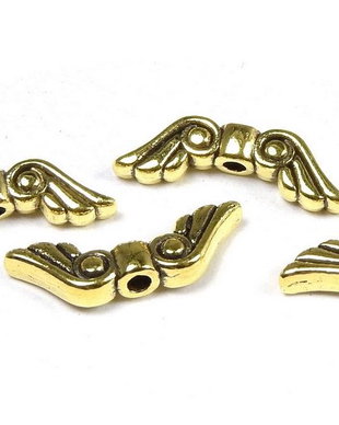 Margele din metal, auriu antichizat, aripi, 7.5x21 mm