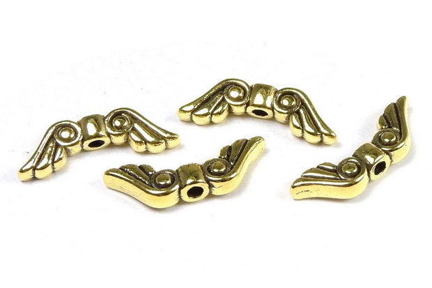 Margele din metal, auriu antichizat, aripi, 7.5x21 mm