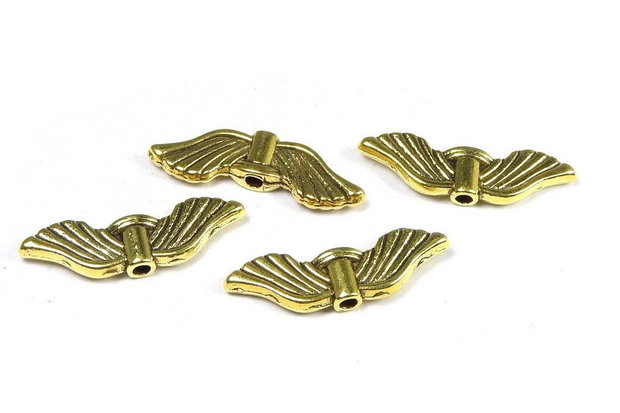Margele din metal, auriu antichizat, aripi, 6.5x21 mm