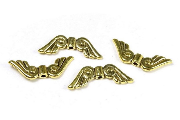 Margele din metal, auriu antichizat, aripi, 5x15.5 mm