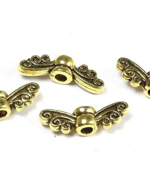 Margele din metal, auriu antichizat, aripi, 4x14 mm