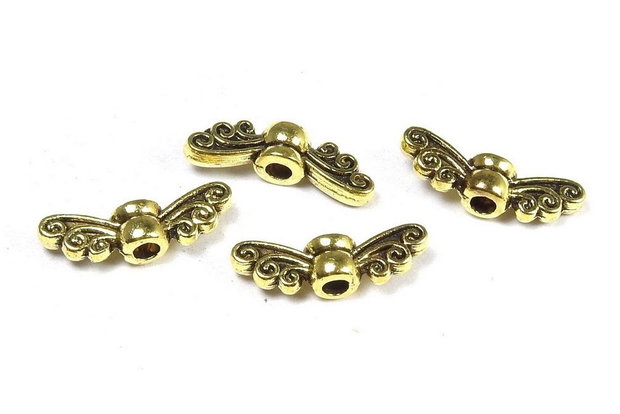 Margele din metal, auriu antichizat, aripi, 4x14 mm