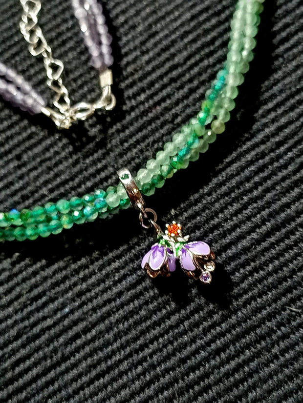 Colier argint X3 ametist light labradorit verde aventurin verde charm argint emailat floare minimalist boho chic multicolor nuante trendy