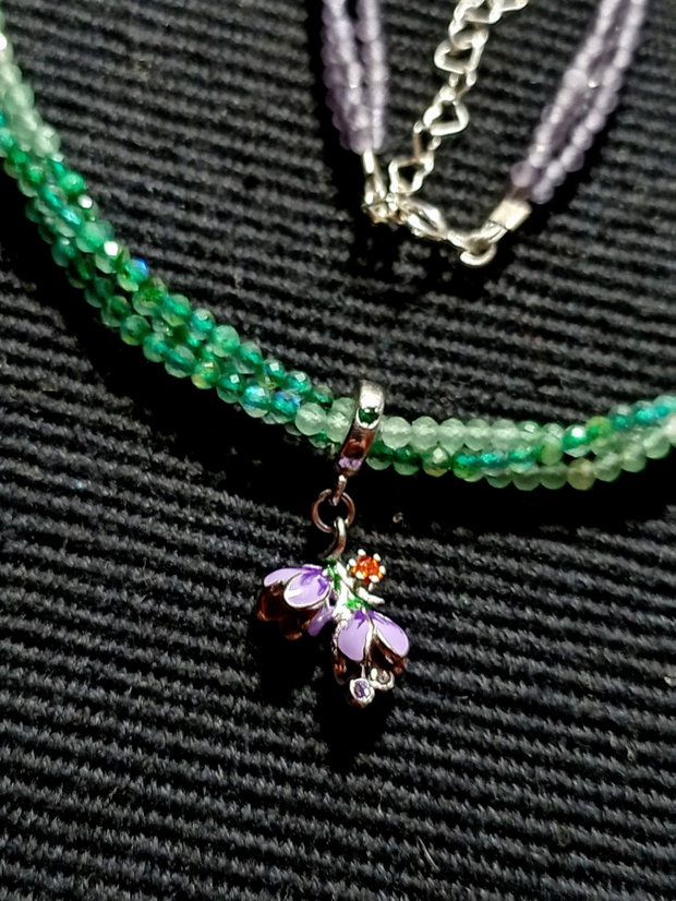 Colier argint X3 ametist light labradorit verde aventurin verde charm argint emailat floare minimalist boho chic multicolor nuante trendy