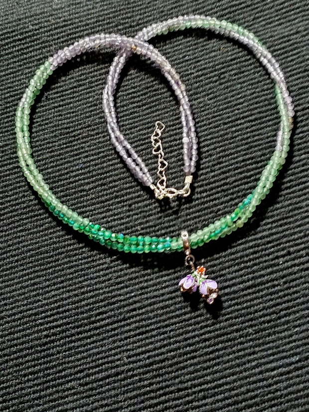 Colier argint X3 ametist light labradorit verde aventurin verde charm argint emailat floare minimalist boho chic multicolor nuante trendy