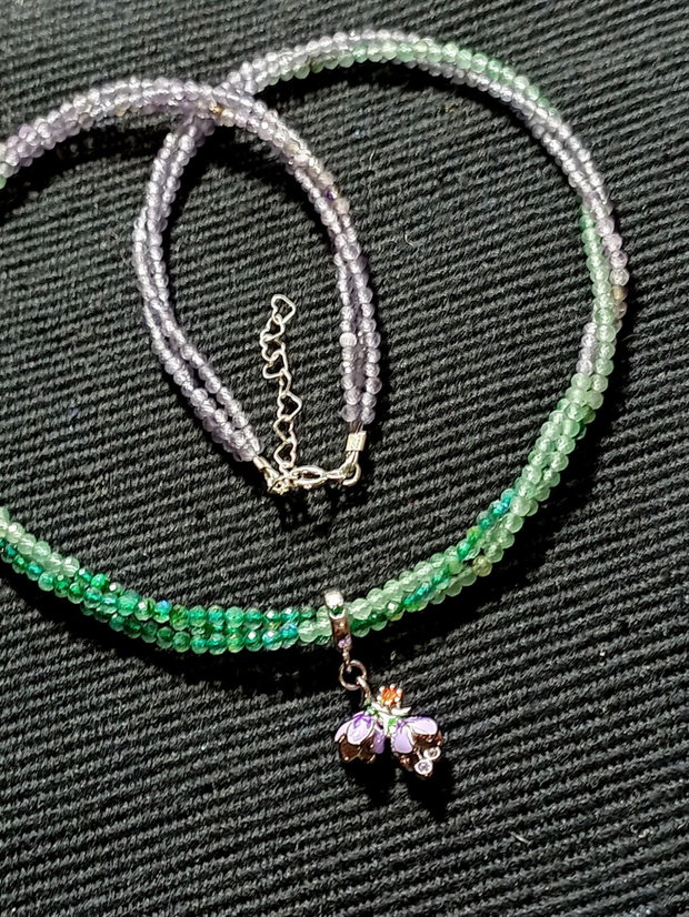 Colier argint X3 ametist light labradorit verde aventurin verde charm argint emailat floare minimalist boho chic multicolor nuante trendy