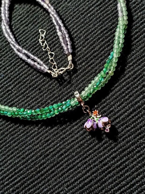 Colier argint X3 ametist light labradorit verde aventurin verde charm argint emailat floare minimalist boho chic multicolor nuante trendy