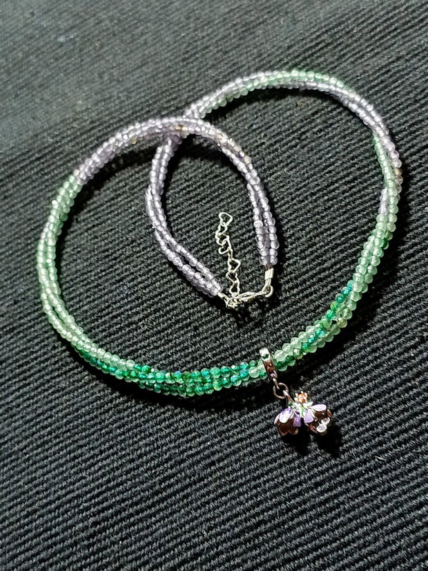 Colier argint X3 ametist light labradorit verde aventurin verde charm argint emailat floare minimalist boho chic multicolor nuante trendy