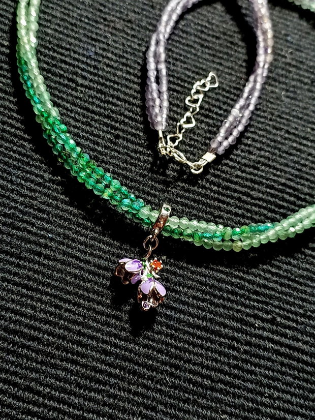 Colier argint X3 ametist light labradorit verde aventurin verde charm argint emailat floare minimalist boho chic multicolor nuante trendy
