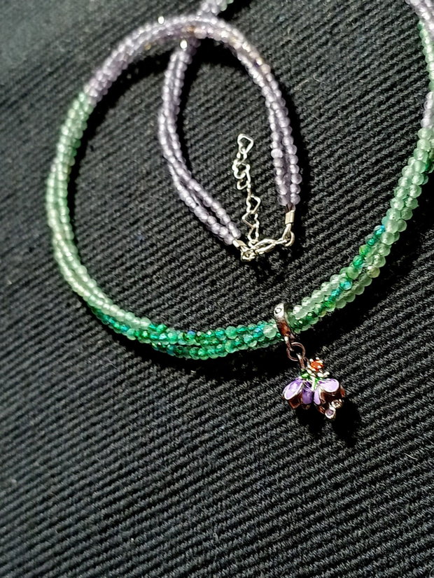 Colier argint X3 ametist light labradorit verde aventurin verde charm argint emailat floare minimalist boho chic multicolor nuante trendy