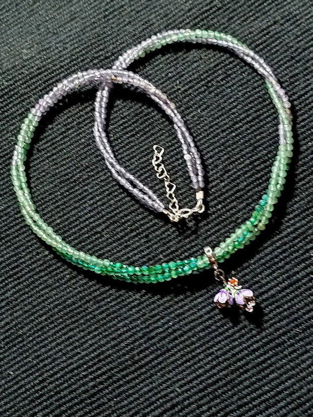 Colier argint X3 ametist light labradorit verde aventurin verde charm argint emailat floare minimalist boho chic multicolor nuante trendy