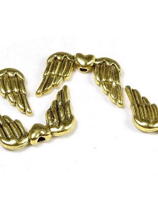 Margele din metal, auriu antichizat, aripi, 18.5x11 mm