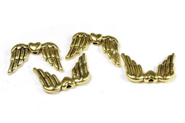 Margele din metal, auriu antichizat, aripi, 18.5x11 mm