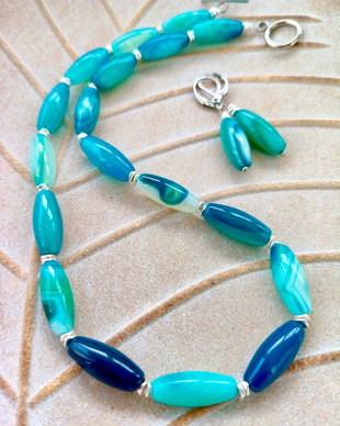 Colier CHOKER agate bleu turcoaz