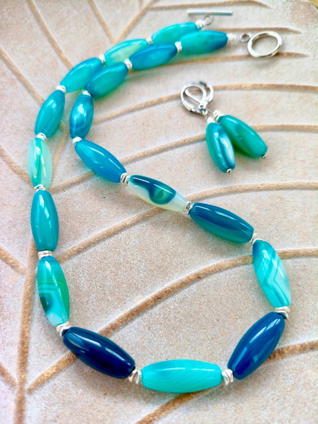 Colier CHOKER agate bleu turcoaz