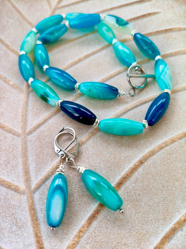 Colier CHOKER agate bleu turcoaz