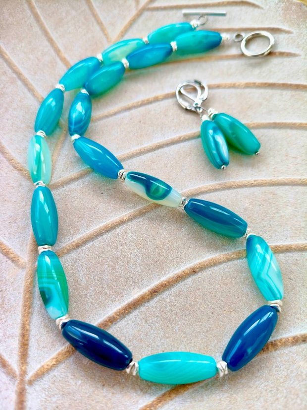 Colier CHOKER agate bleu turcoaz