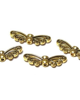Margele din metal, auriu antichizat, aripi, 6x22 mm
