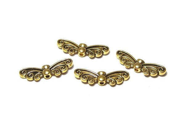 Margele din metal, auriu antichizat, aripi, 6x22 mm
