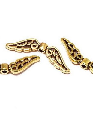 Margele din metal, auriu antichizat, aripi, 6x21 mm