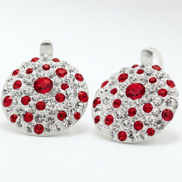 Cercei handmade cu cristale Chaton Queen Red & White, Argint 925