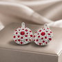Cercei handmade cu cristale Chaton Queen Red & White,  Argint 925