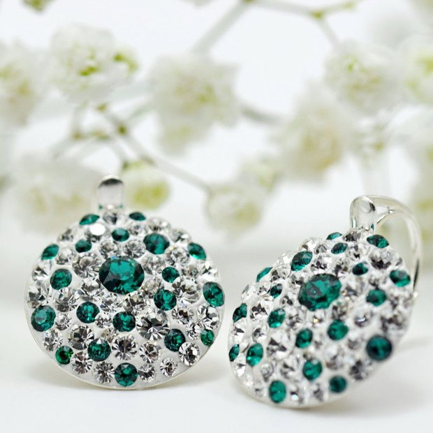 Cercei handmade cu cristale Chaton Queen Emerald & Crystal Argint 925