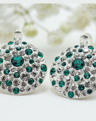 Cercei handmade cu cristale Chaton Queen Emerald & Crystal  Argint 925