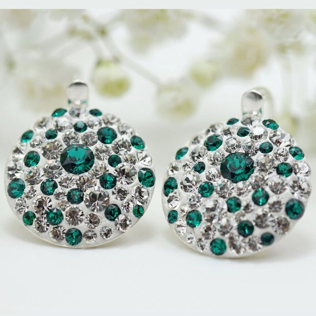 Cercei handmade cu cristale Chaton Queen Emerald & Crystal Argint 925