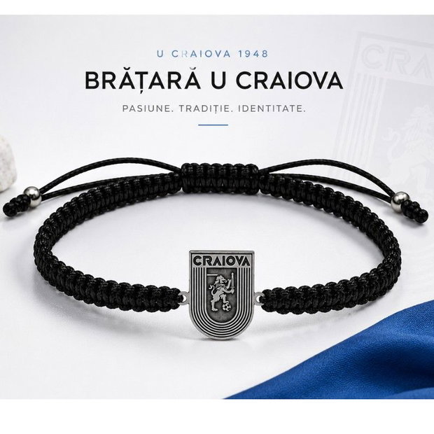 Bratara reglabila simbol Echipa preferata CS Universitatea Craiova  Argint 925