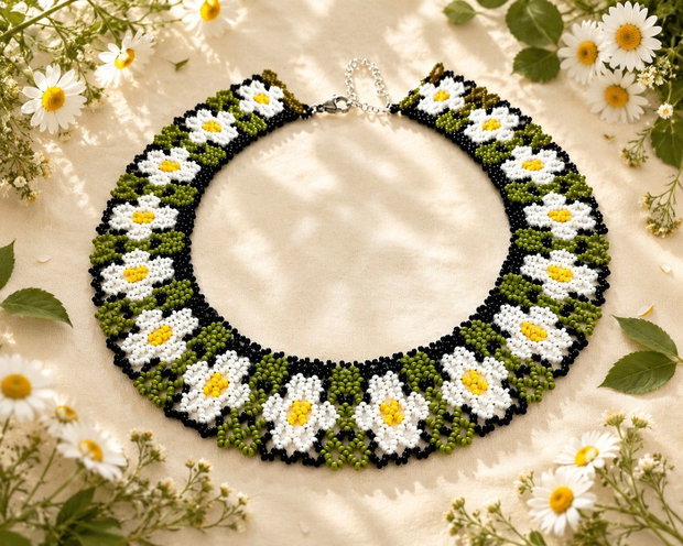 Colier traditional din margele cu flori
