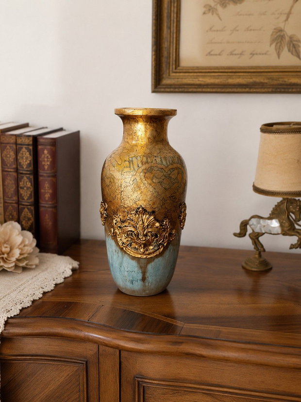 Strălucirea timpului vază ceramică unicat,cu foita aurie