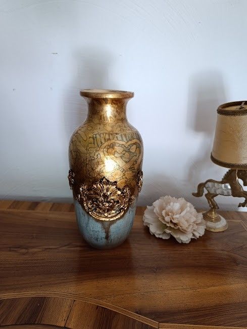 Strălucirea timpului vază ceramică unicat,cu foita aurie