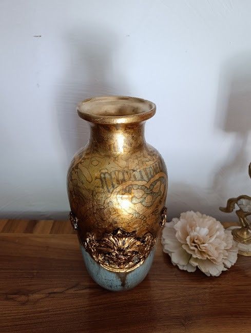Strălucirea timpului vază ceramică unicat,cu foita aurie