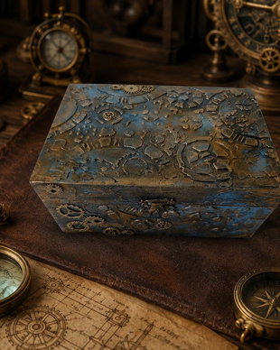 Casetă  decorată manual, design steampunk vintage, cadou ideal pentru bărbați