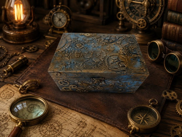 Casetă decorată manual, design steampunk vintage, cadou ideal pentru bărbați