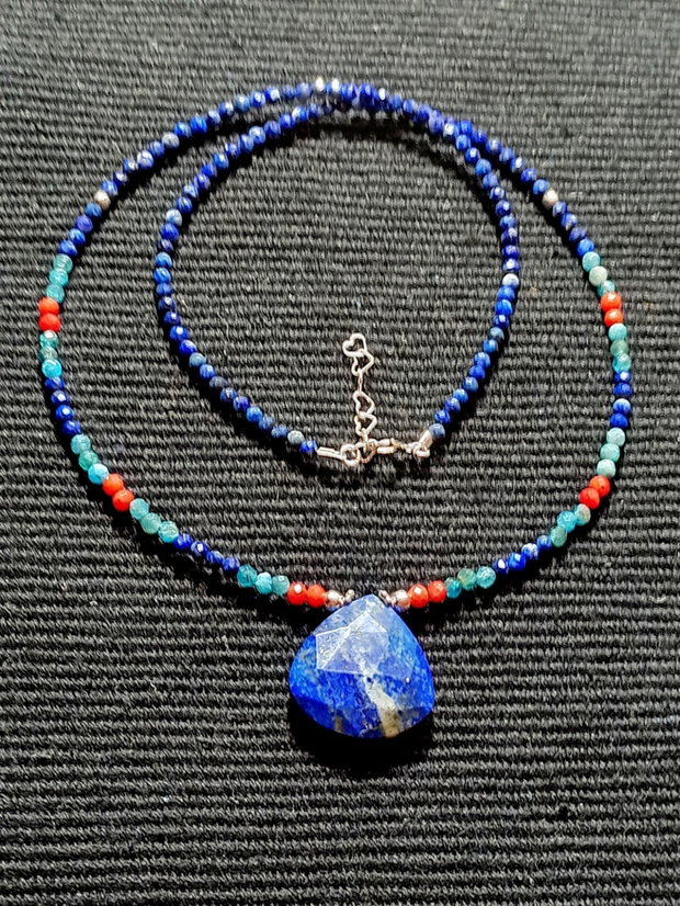 Colier argint lapias lazuli ciral apatit brioleta multicolor minimalist biho chic trendy