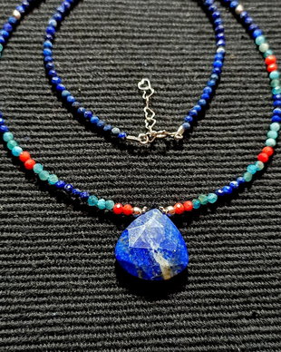 Colier argint lapias lazuli ciral apatit brioleta multicolor minimalist biho chic trendy