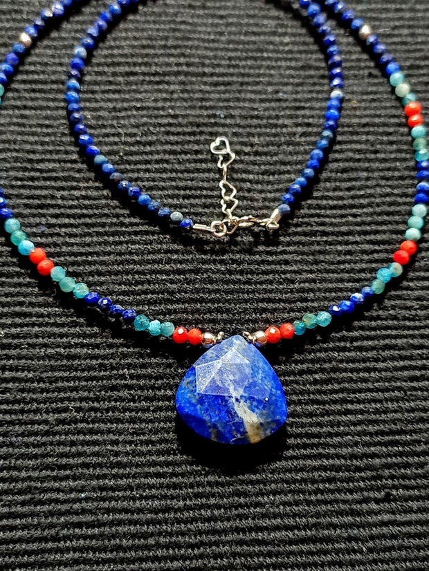 Colier argint lapias lazuli ciral apatit brioleta multicolor minimalist biho chic trendy